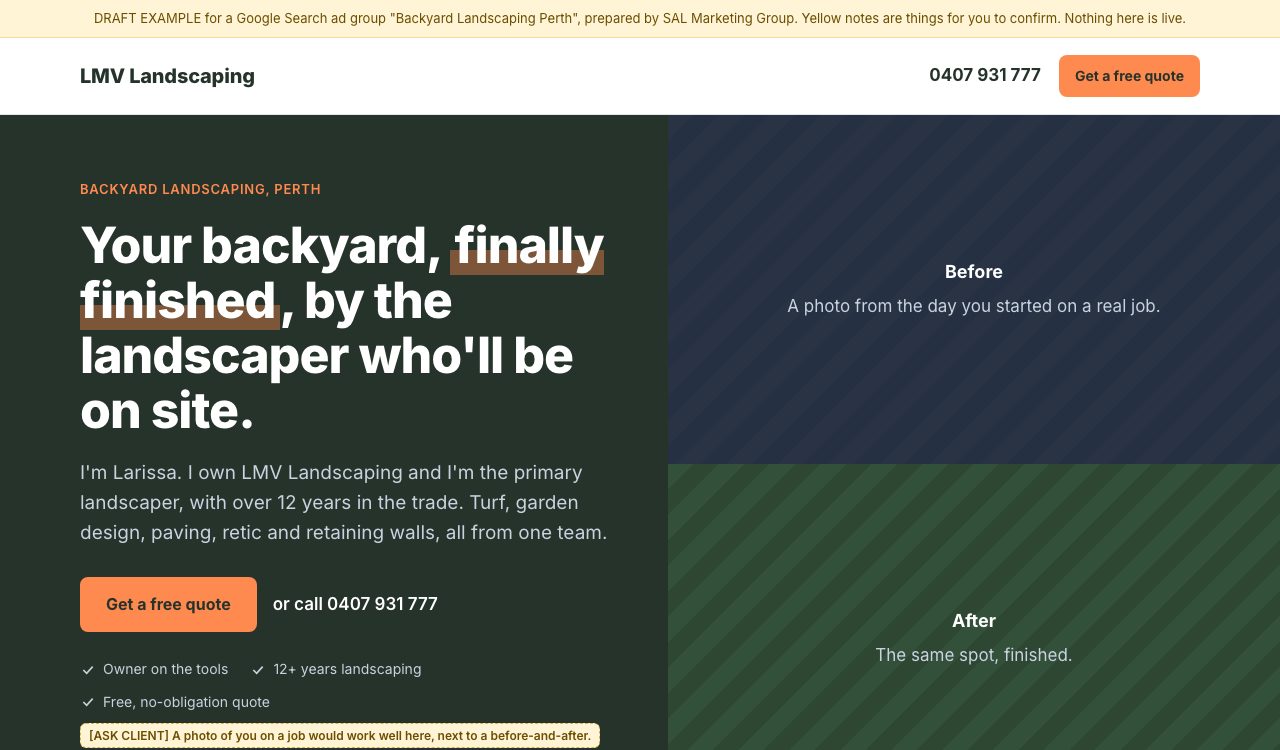 Preview of the Backyard Landscaping Perth landing page